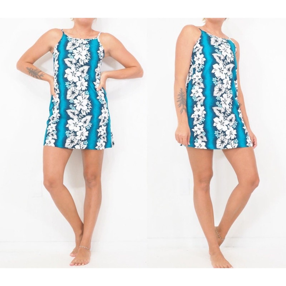 Kole Kole Vintage Mini Hawaiian Hibiscus Dress Spaghetti Strap Made in Hawaii XS